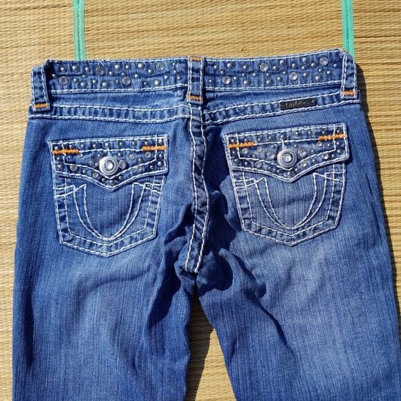 LA Idol skinny stud jewel flap faded Jeans 3 28x32 - Picture 2 of 6